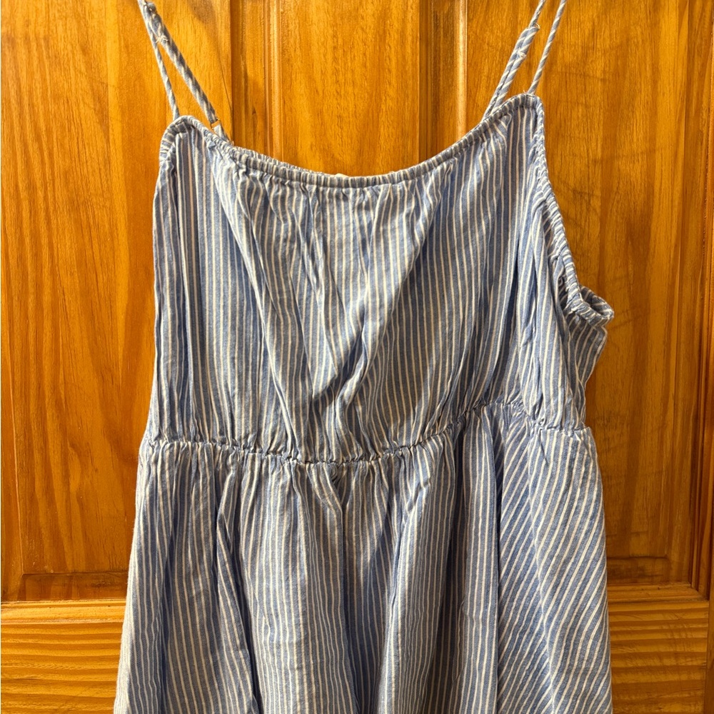 Blue and White Striped Blouse with Spaghetti Straps